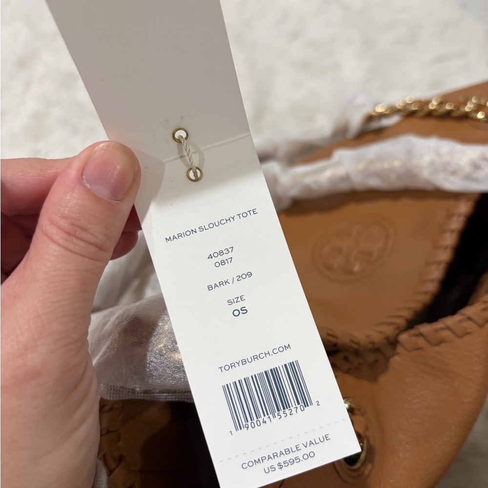 Tory Burch Marion Bark Brown Pebbled Leather  Bag - NWT - Picture 6 of 15